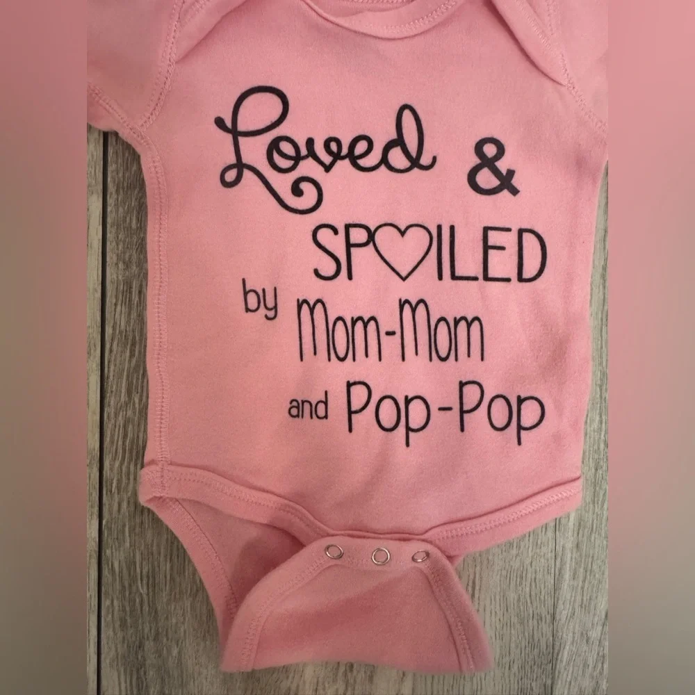 Pink Baby Onesie loved and spoiled by mom mom and pop pop